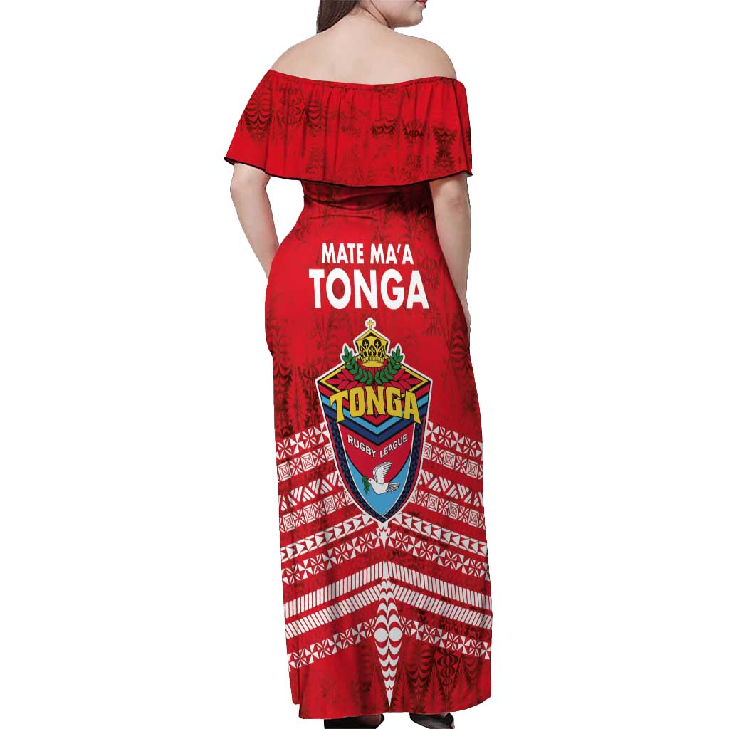 Mate Ma'a Tonga Off Shoulder Maxi Dress Douple White Dove and Kupesi Ngatu Art Tattoo