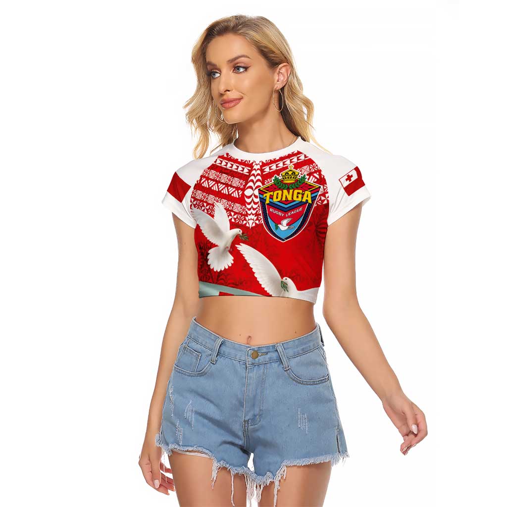 Mate Ma'a Tonga Raglan Cropped T Shirt Douple White Dove and Kupesi Ngatu Art Tattoo