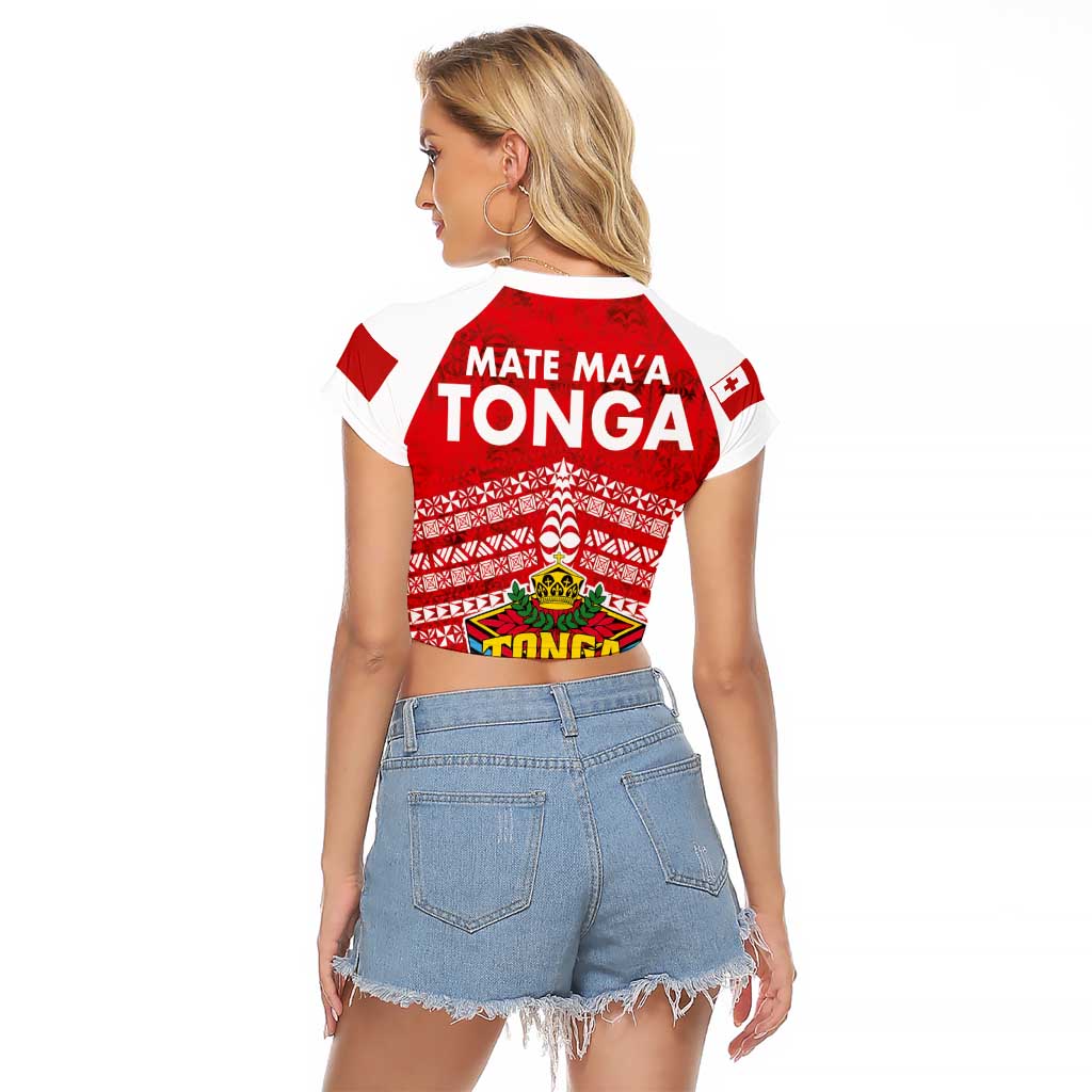 Mate Ma'a Tonga Raglan Cropped T Shirt Douple White Dove and Kupesi Ngatu Art Tattoo