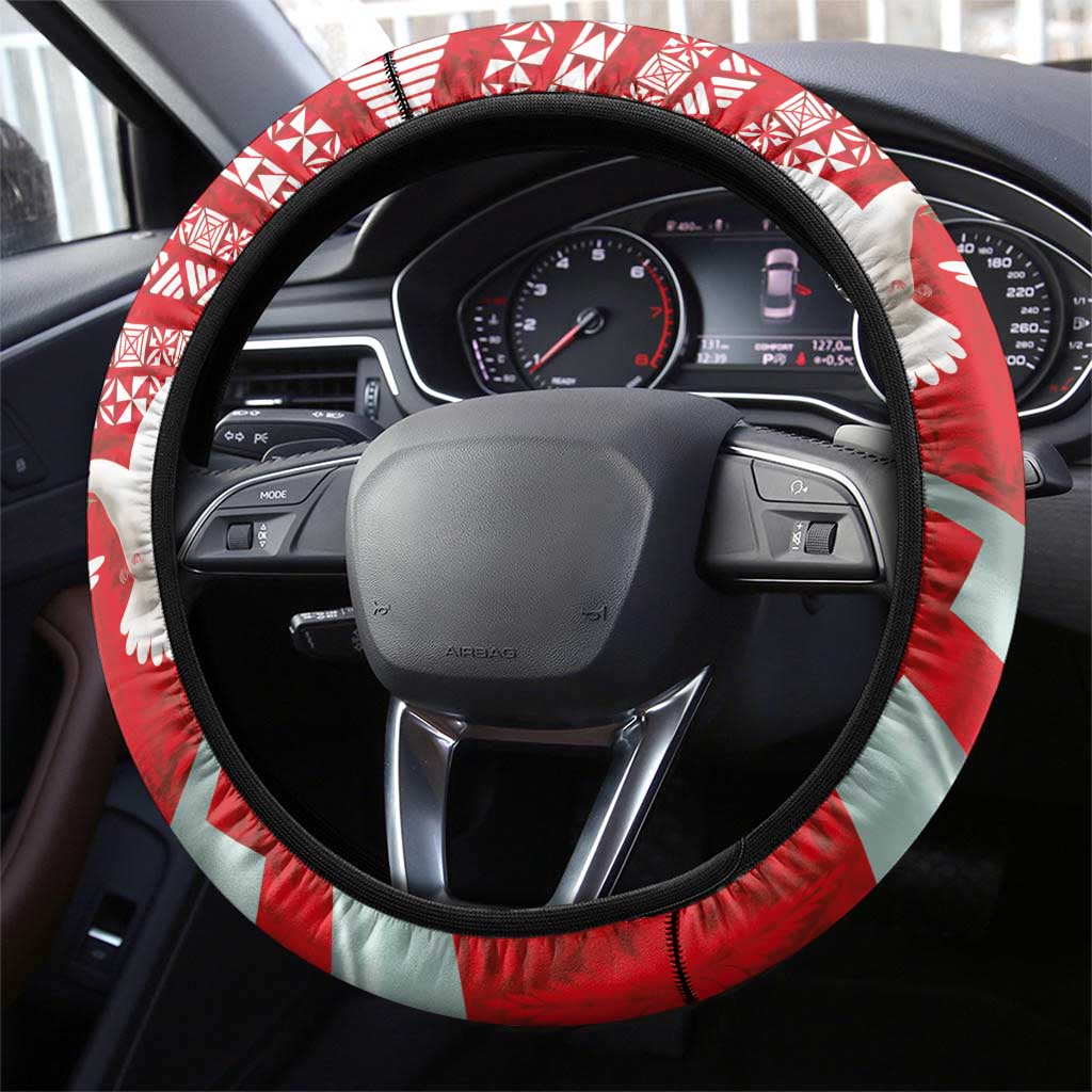 Mate Ma'a Tonga Steering Wheel Cover Double White Dove and Kupesi Ngatu Art Tattoo LT03 - Polynesian Pride