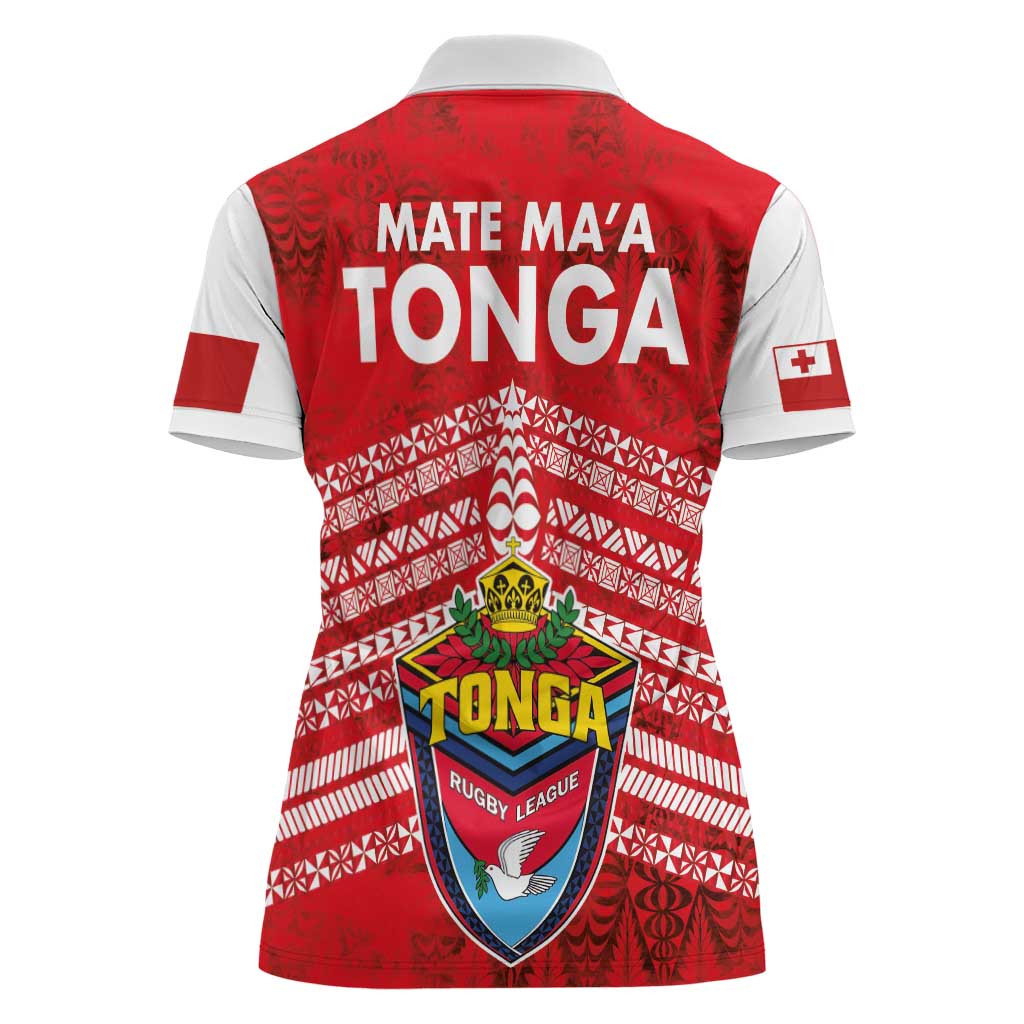 Mate Ma'a Tonga Women Polo Shirt - Double White Dove and Kupesi Ngatu Art Tattoo LT03 - Polynesian Pride
