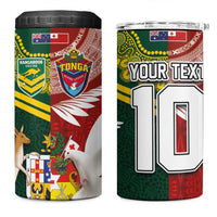 Custom Mate Ma'a Tonga and Australia Kangaroo 4 in 1 Can Cooler Tumbler Nation Seal with Mascot Aboriginal and Tongan Kupesi Ngatu Art