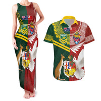 Custom Mate Ma'a Tonga and Australia Kangaroo Couples Matching Tank Maxi Dress and Hawaiian Shirt Nation Seal with Mascot Aboriginal and Tongan Kupesi Ngatu Art