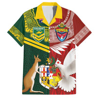 Custom Mate Ma'a Tonga and Australia Kangaroo Family Matching Tank Maxi Dress and Hawaiian Shirt Nation Seal with Mascot Aboriginal and Tongan Kupesi Ngatu Art LT03 Dad's Shirt - Short Sleeve Red - Polynesian Pride