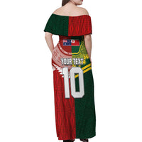 Custom Mate Ma'a Tonga and Australia Kangaroo Off Shoulder Maxi Dress Nation Seal with Mascot Aboriginal and Tongan Kupesi Ngatu Art