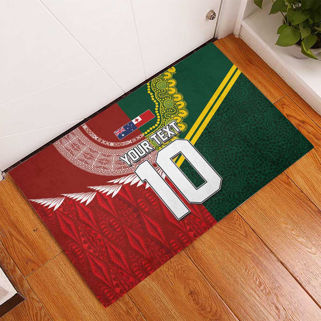 Custom Mate Ma'a Tonga and Australia Kangaroo Rubber Doormat Nation Seal with Mascot Aboriginal and Tongan Kupesi Ngatu Art