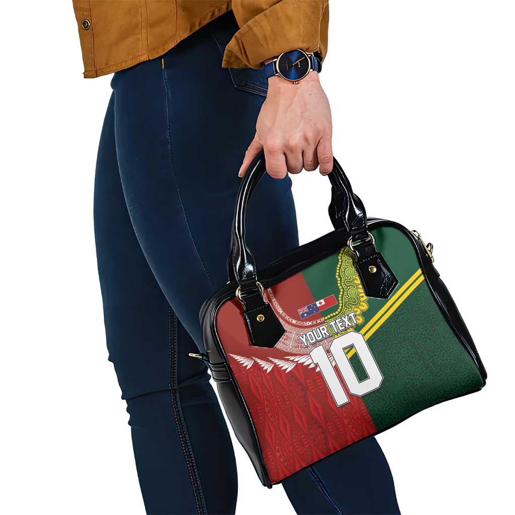 Custom Mate Ma'a Tonga and Australia Kangaroo Shoulder Handbag Nation Seal with Mascot Aboriginal and Tongan Kupesi Ngatu Art