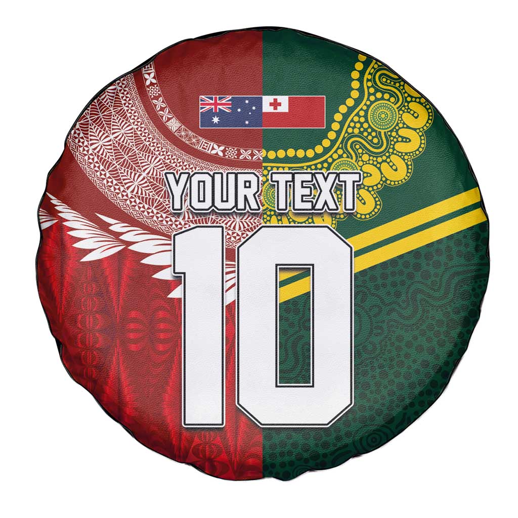 Custom Mate Ma'a Tonga and Australia Kangaroo Spare Tire Cover Nation Seal with Mascot Aboriginal and Tongan Kupesi Ngatu Art