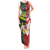 Custom Mate Ma'a Tonga and Australia Kangaroo Tank Maxi Dress Nation Seal with Mascot Aboriginal and Tongan Kupesi Ngatu Art LT03 Women Red - Polynesian Pride