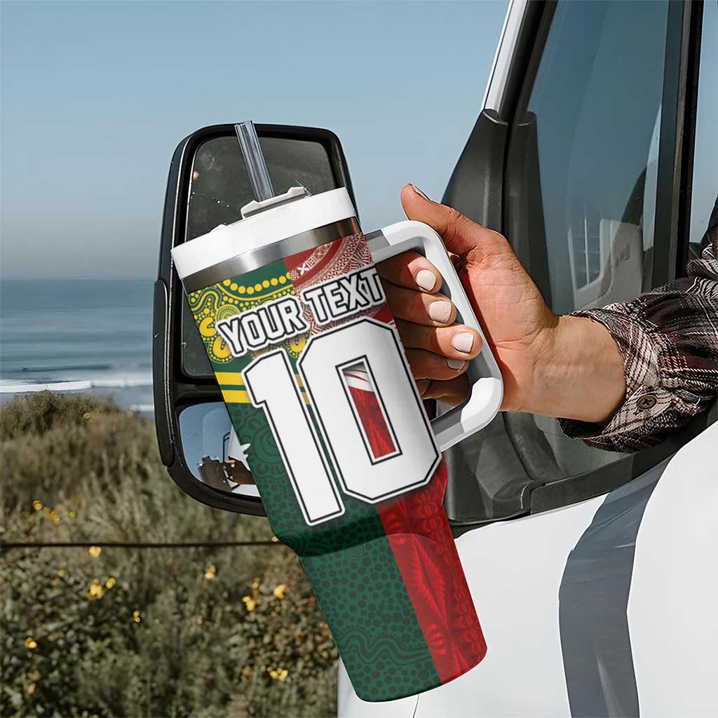 Custom Mate Ma'a Tonga and Australia Kangaroo Tumbler With Handle Nation Seal with Mascot Aboriginal and Tongan Kupesi Ngatu Art