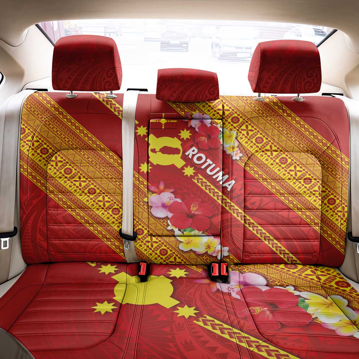 Rotuma Island Back Car Seat Cover Fijian Tapa with Polynesian Art and Hibiscus