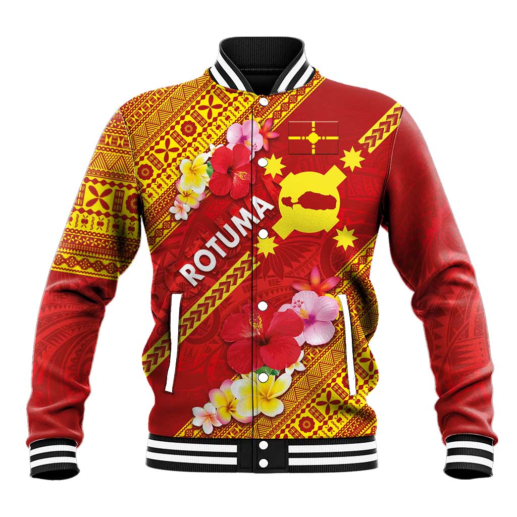 Rotuma Island Baseball Jacket Fijian Tapa with Polynesian Art and Hibiscus