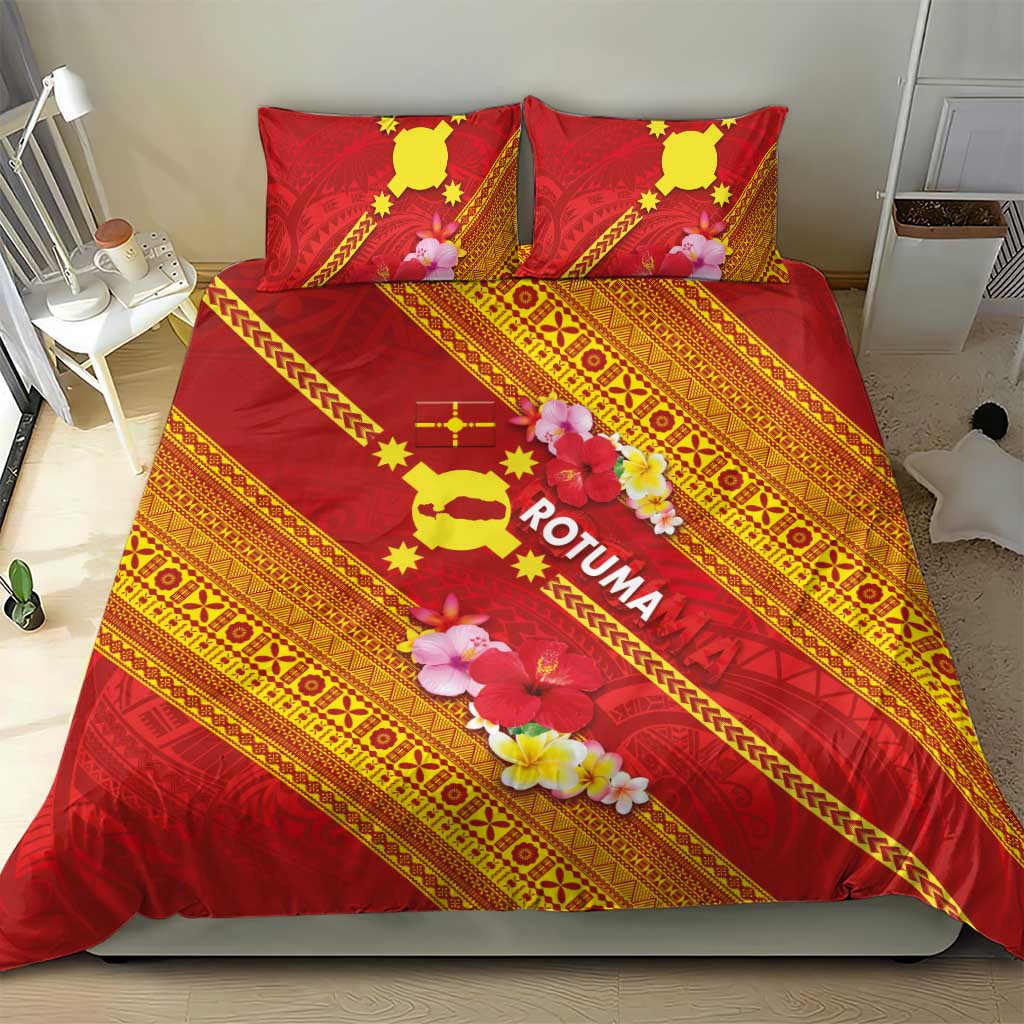 Rotuma Island Bedding Set Fijian Tapa with Polynesian Art and Hibiscus