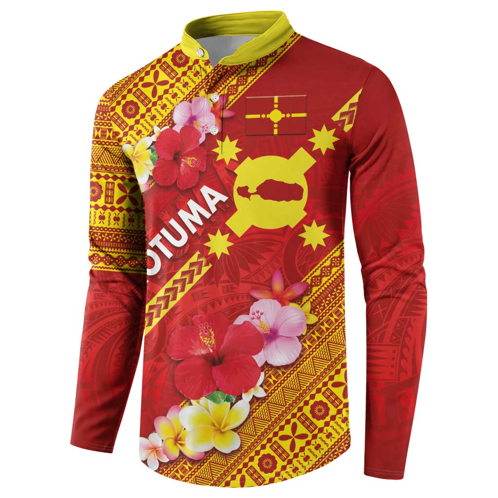 Rotuma Island Button Sweatshirt Fijian Tapa with Polynesian Art and Hibiscus