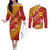 Rotuma Island Couples Matching Off The Shoulder Long Sleeve Dress and Long Sleeve Button Shirt Fijian Tapa with Polynesian Art and Hibiscus