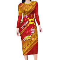 Rotuma Island Family Matching Long Sleeve Bodycon Dress and Hawaiian Shirt Fijian Tapa with Polynesian Art and Hibiscus