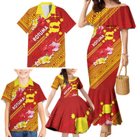 Rotuma Island Family Matching Mermaid Dress and Hawaiian Shirt Fijian Tapa with Polynesian Art and Hibiscus