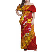 Rotuma Island Family Matching Off Shoulder Maxi Dress and Hawaiian Shirt Fijian Tapa with Polynesian Art and Hibiscus