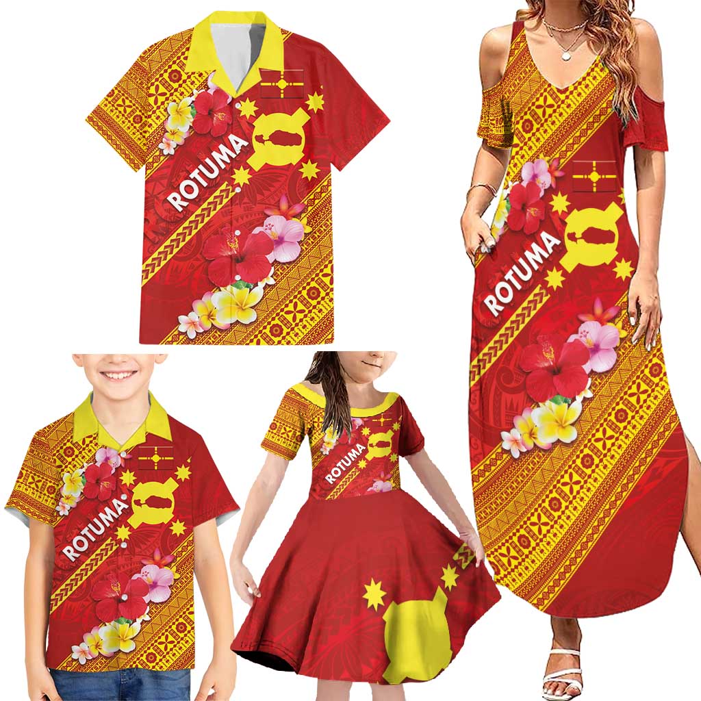 Rotuma Island Family Matching Summer Maxi Dress and Hawaiian Shirt Fijian Tapa with Polynesian Art and Hibiscus