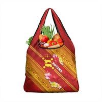 Rotuma Island Grocery Bag Fijian Tapa with Polynesian Art and Hibiscus