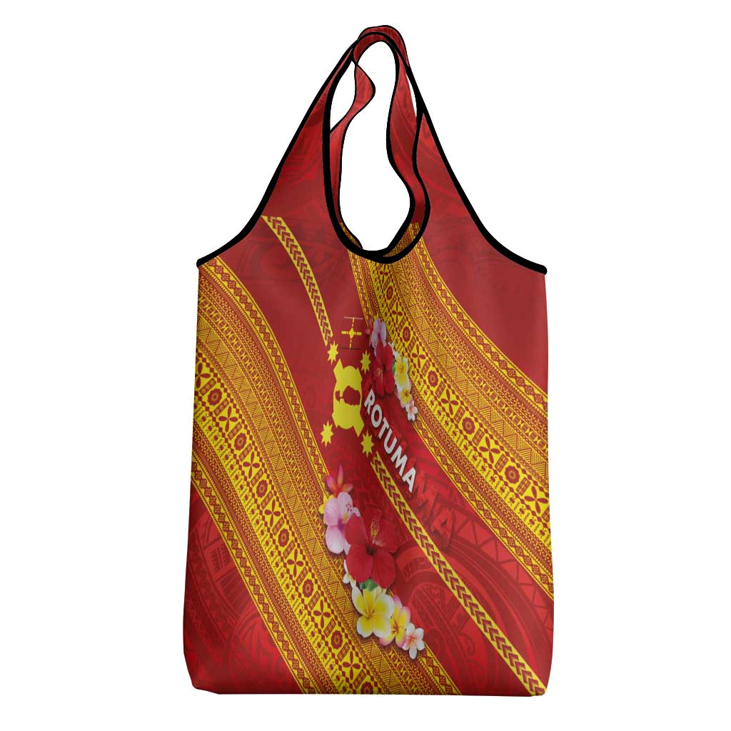 Rotuma Island Grocery Bag Fijian Tapa with Polynesian Art and Hibiscus