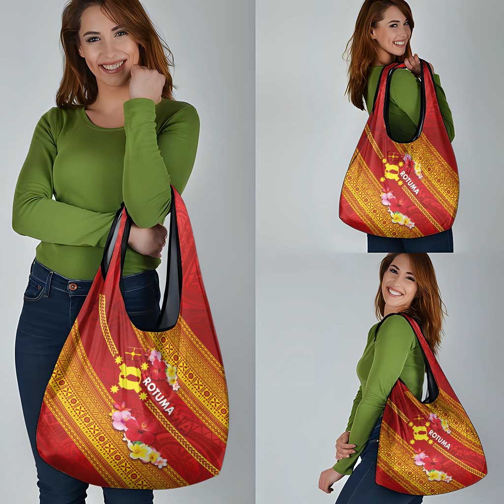 Rotuma Island Grocery Bag Fijian Tapa with Polynesian Art and Hibiscus