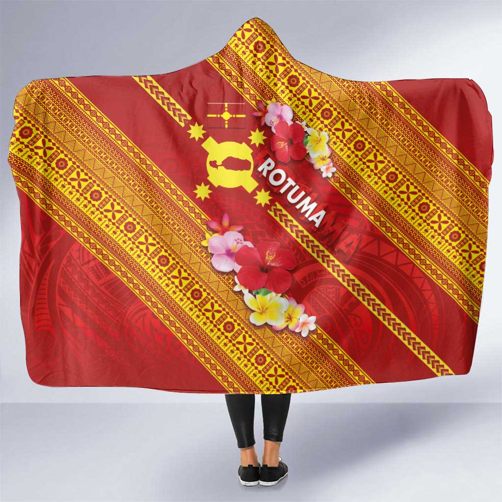 Rotuma Island Hooded Blanket Fijian Tapa with Polynesian Art and Hibiscus