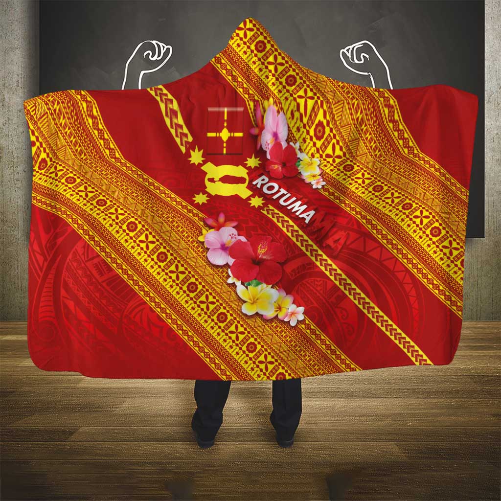 Rotuma Island Hooded Blanket Fijian Tapa with Polynesian Art and Hibiscus