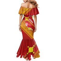 Rotuma Island Mermaid Dress Fijian Tapa with Polynesian Art and Hibiscus