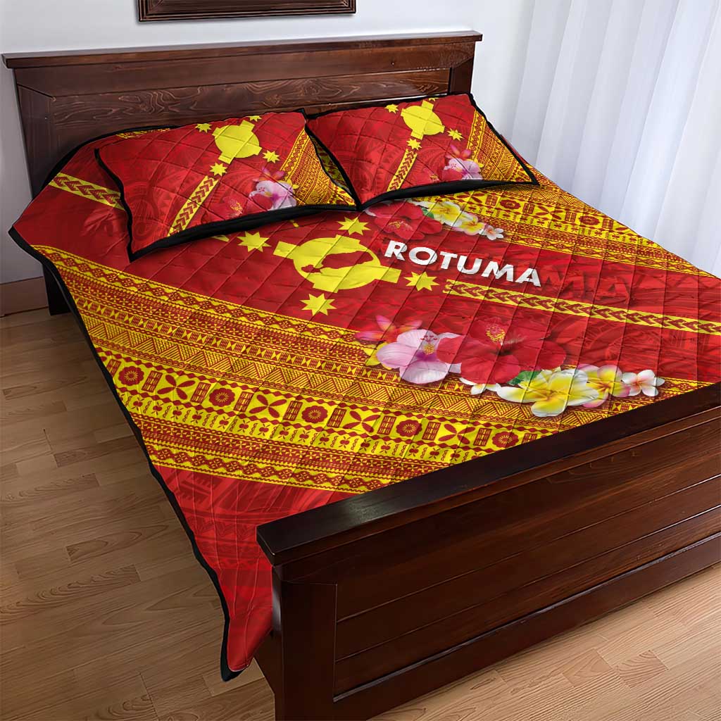 Rotuma Island Quilt Bed Set Fijian Tapa with Polynesian Art and Hibiscus
