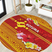 Rotuma Island Round Carpet Fijian Tapa with Polynesian Art and Hibiscus