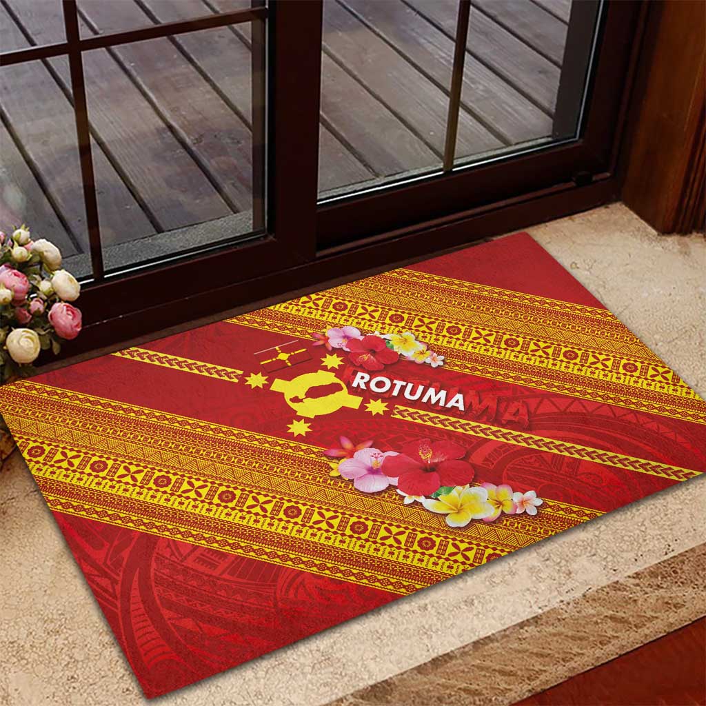Rotuma Island Rubber Doormat Fijian Tapa with Polynesian Art and Hibiscus