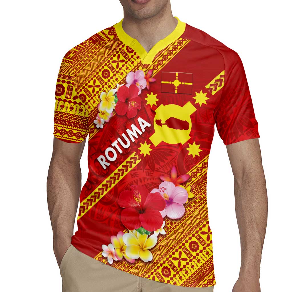 Rotuma Island Rugby Jersey Fijian Tapa with Polynesian Art and Hibiscus