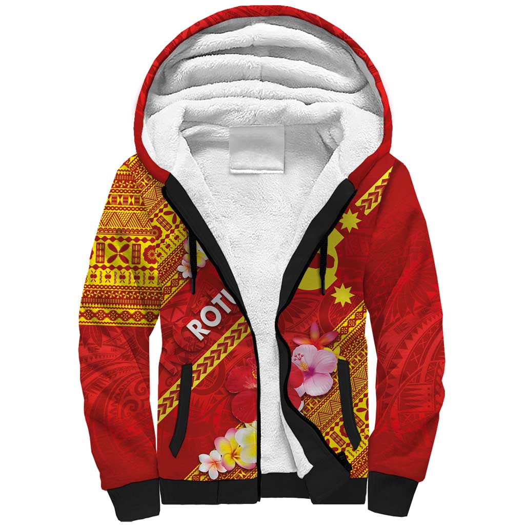 Rotuma Island Sherpa Hoodie Fijian Tapa with Polynesian Art and Hibiscus