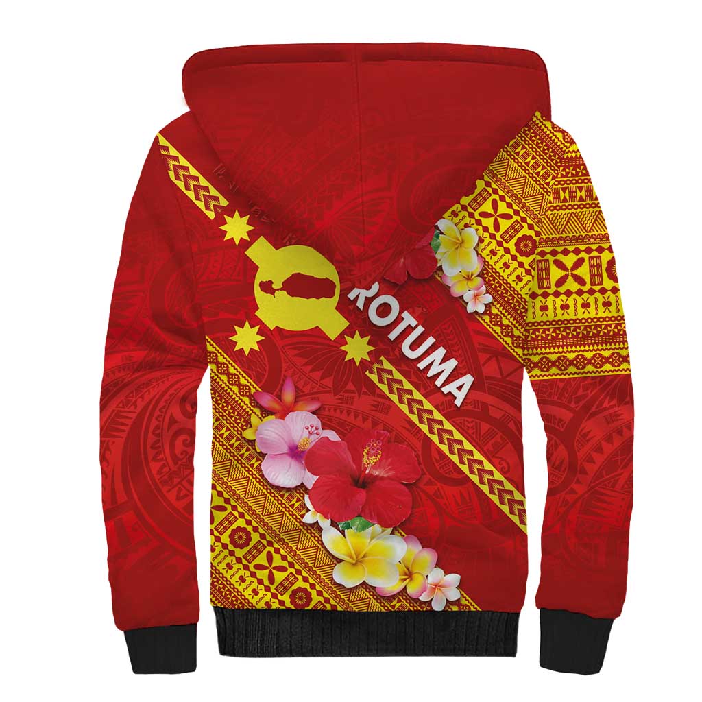 Rotuma Island Sherpa Hoodie Fijian Tapa with Polynesian Art and Hibiscus