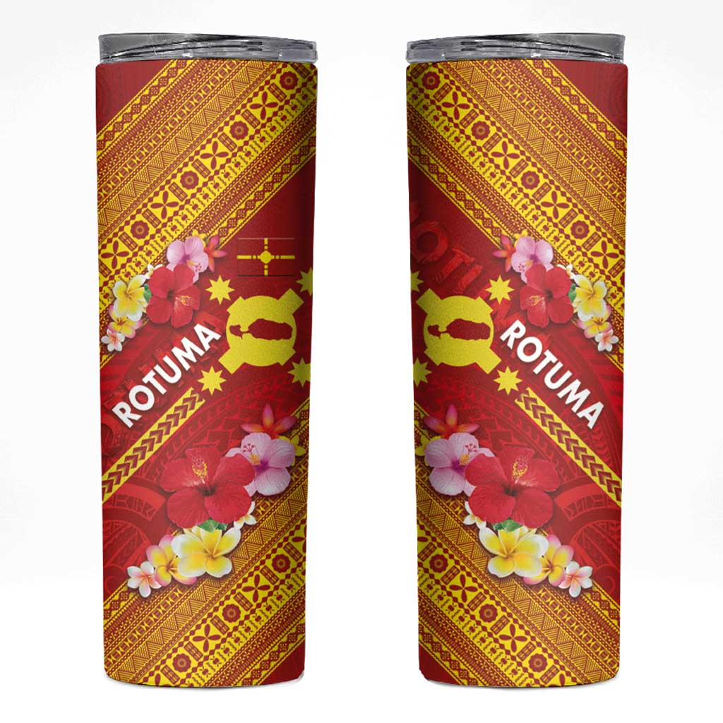 Rotuma Island Skinny Tumbler Fijian Tapa with Polynesian Art and Hibiscus