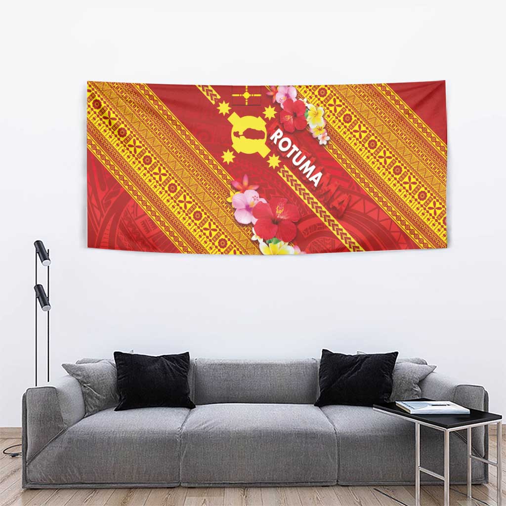 Rotuma Island Tapestry Fijian Tapa with Polynesian Art and Hibiscus