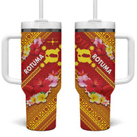 Rotuma Island Tumbler With Handle Fijian Tapa with Polynesian Art and Hibiscus
