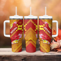 Rotuma Island Tumbler With Handle Fijian Tapa with Polynesian Art and Hibiscus