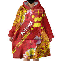 Rotuma Island Wearable Blanket Hoodie Fijian Tapa with Polynesian Art and Hibiscus