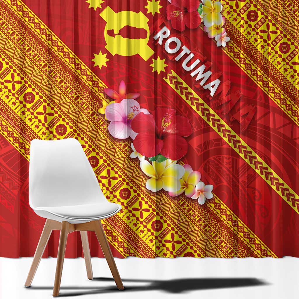 Rotuma Island Window Curtain Fijian Tapa with Polynesian Art and Hibiscus