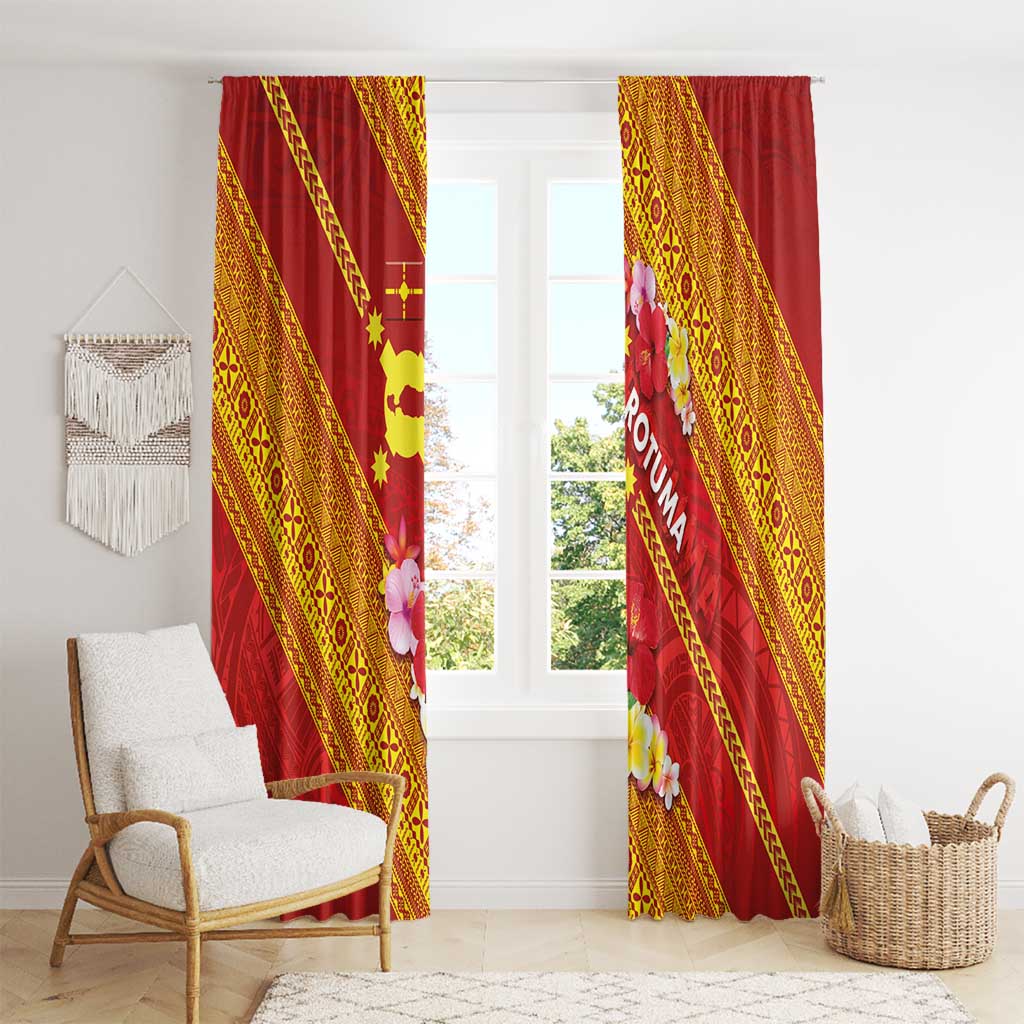 Rotuma Island Window Curtain Fijian Tapa with Polynesian Art and Hibiscus