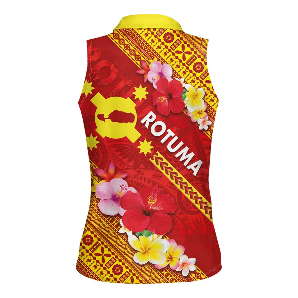 Rotuma Island Women Sleeveless Polo Shirt Fijian Tapa with Polynesian Art and Hibiscus