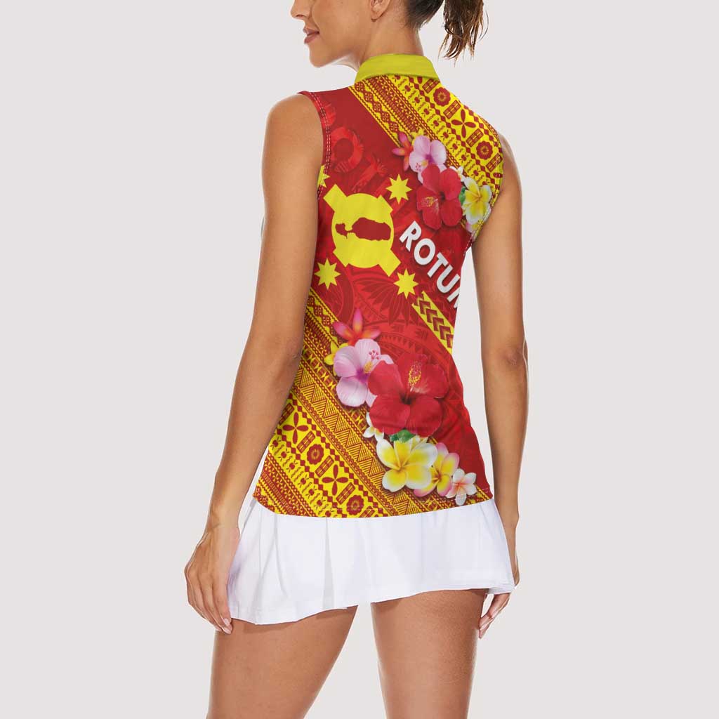 Rotuma Island Women Sleeveless Polo Shirt Fijian Tapa with Polynesian Art and Hibiscus