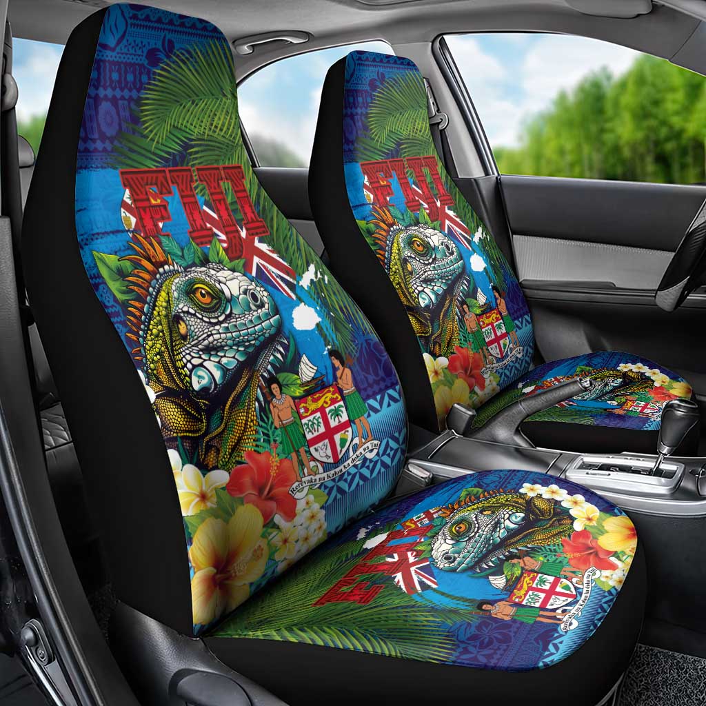 Fiji Iguana-Coat of Arms Car Seat Cover with Hibiscus and Plumeria Palm Tree Tapa Art