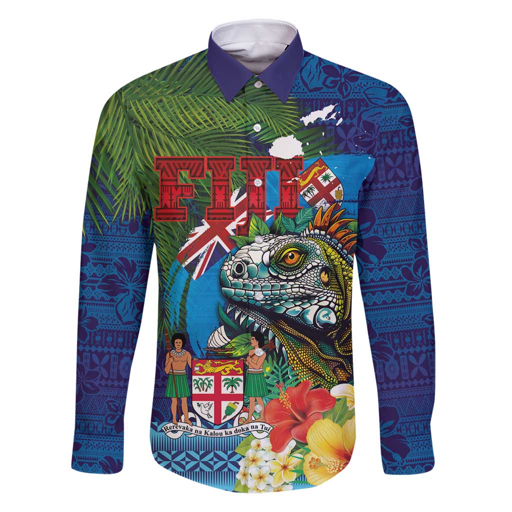 Fiji Iguana-Coat of Arms Family Matching Mermaid Dress and Hawaiian Shirt with Hibiscus and Plumeria Palm Tree Tapa Art