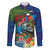 Fiji Iguana-Coat of Arms Family Matching Off The Shoulder Long Sleeve Dress and Hawaiian Shirt with Hibiscus and Plumeria Palm Tree Tapa Art