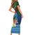Fiji Iguana-Coat of Arms Family Matching Short Sleeve Bodycon Dress and Hawaiian Shirt with Hibiscus and Plumeria Palm Tree Tapa Art