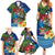 Fiji Iguana-Coat of Arms Family Matching Summer Maxi Dress and Hawaiian Shirt with Hibiscus and Plumeria Palm Tree Tapa Art