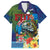 Fiji Iguana-Coat of Arms Family Matching Summer Maxi Dress and Hawaiian Shirt with Hibiscus and Plumeria Palm Tree Tapa Art